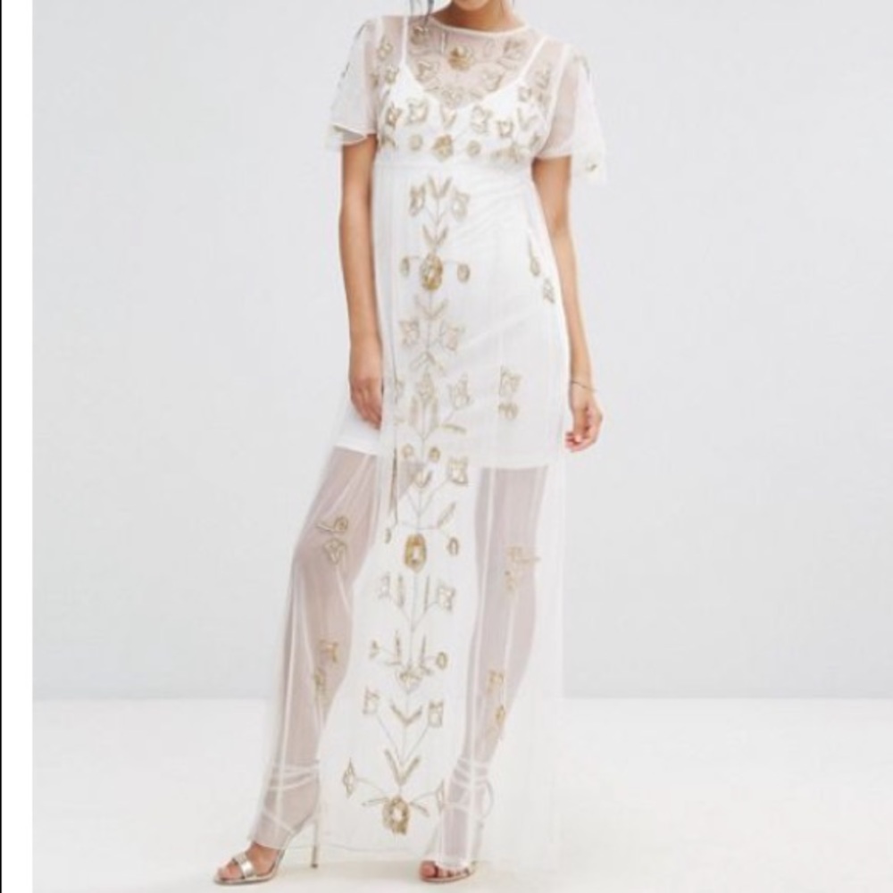 Boohoo embroidered mesh overlay dress